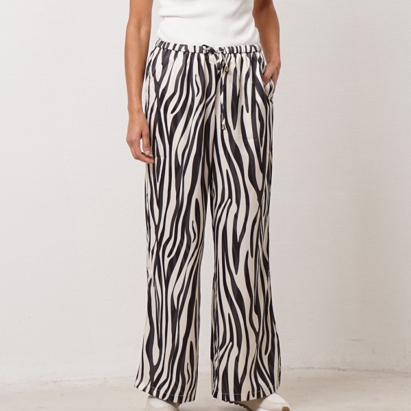 Satin wide-leg pants with animal print
