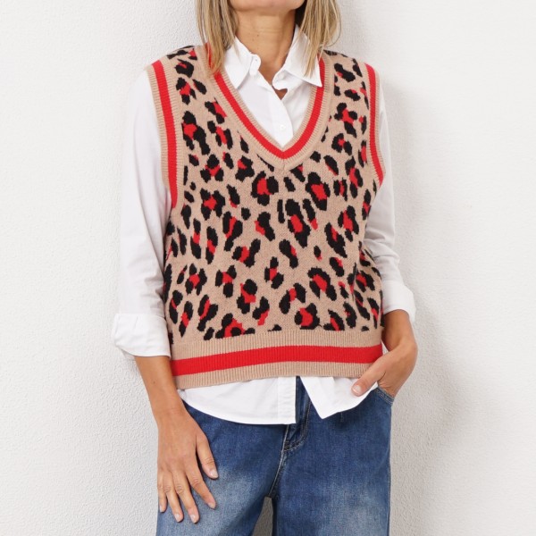 knitted vest with jacquard (animal print)