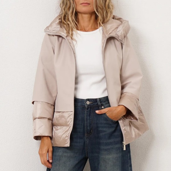 Padded parka in eco-leather fabric blend