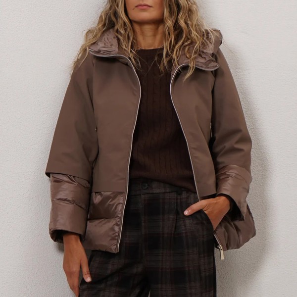 Padded parka in eco-leather fabric blend