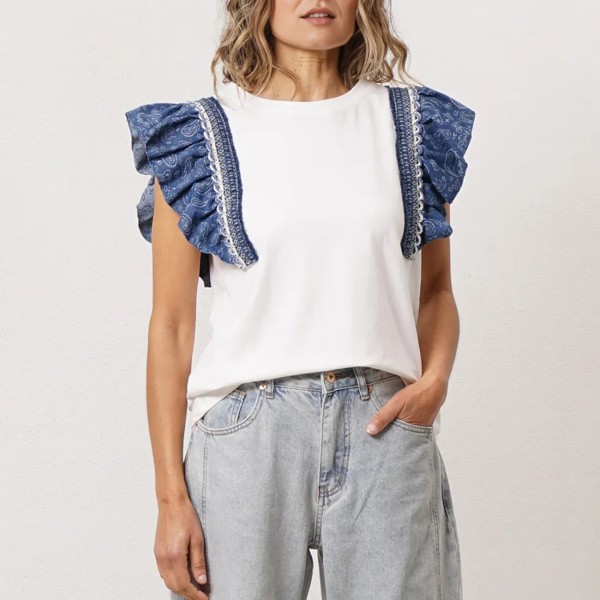 T-shirt with cotton and elastane fabric appliqués