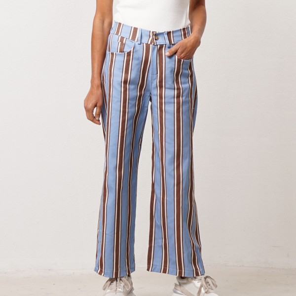 Striped wide-leg trousers in twill fabric
