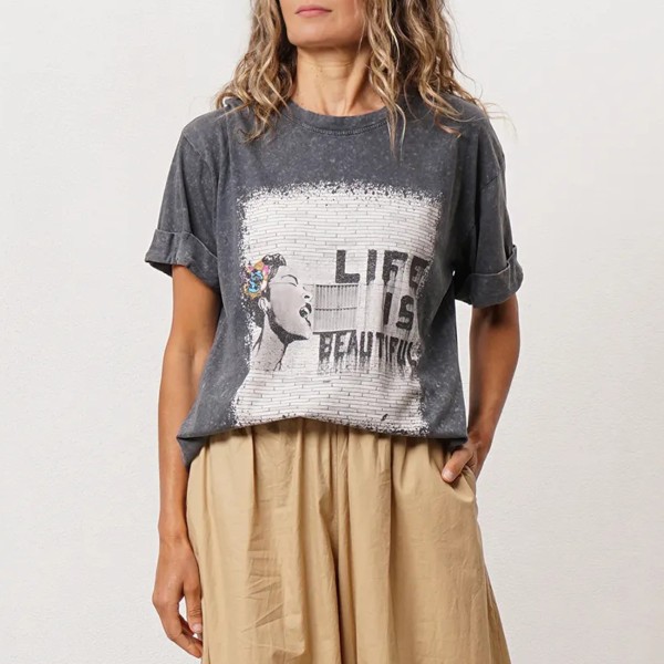 Vintage cotton t-shirt with print (glitter)
