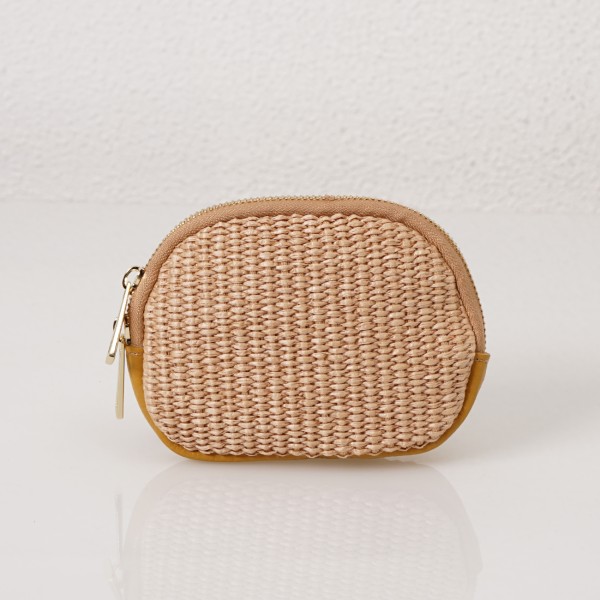 Wicker and leather coin purse