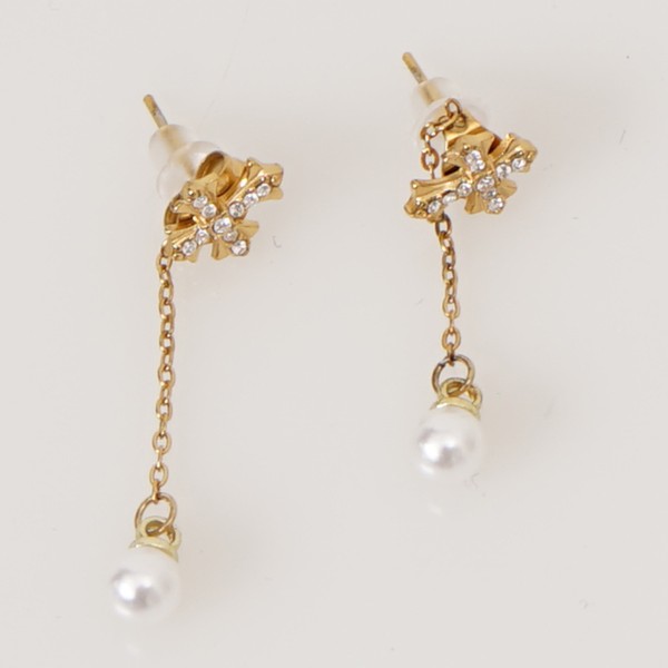 Stainless steel earrings with pearl and diamonds (surgical steel), nickel-free