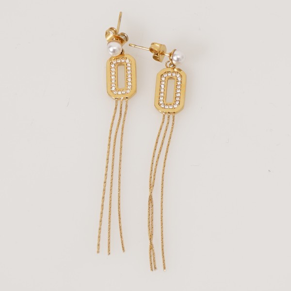 Stainless steel earrings with pearl and diamonds (surgical steel), nickel-free