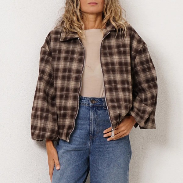 Farmhouse bomber jacket with waistband and balloon sleeves