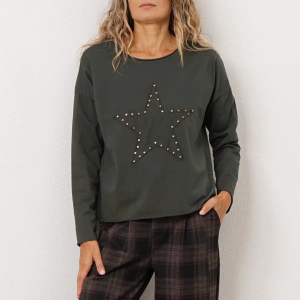 Cotton sweatshirt with studs