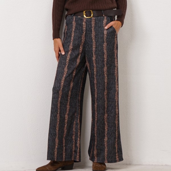 Wide-leg knit pants (printed)