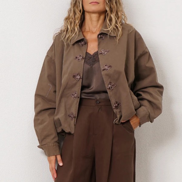 Cotton mesh bomber jacket with lining (gingham pattern)