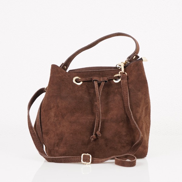 Suede bag with eyelets