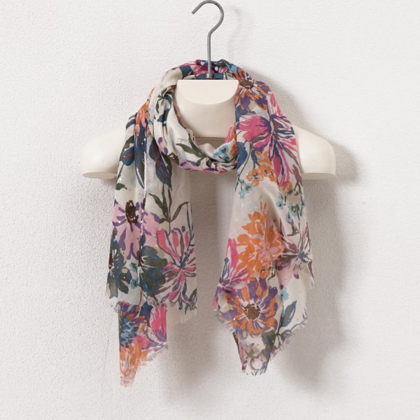 Floral scarf with stripes (shine)