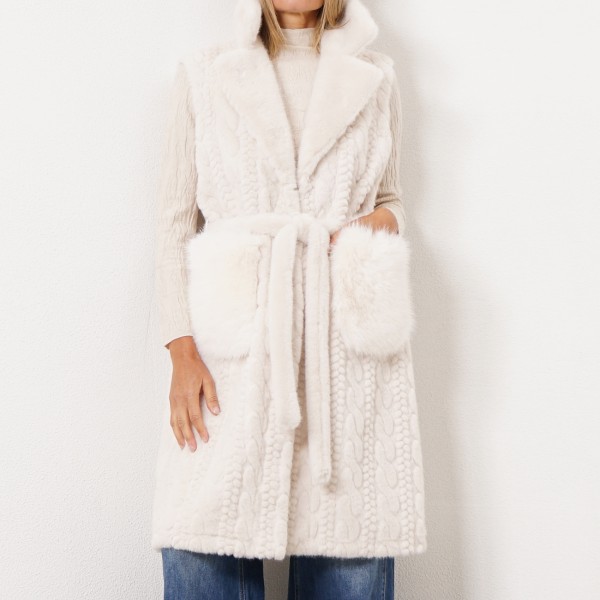 knitted coat with fur applications