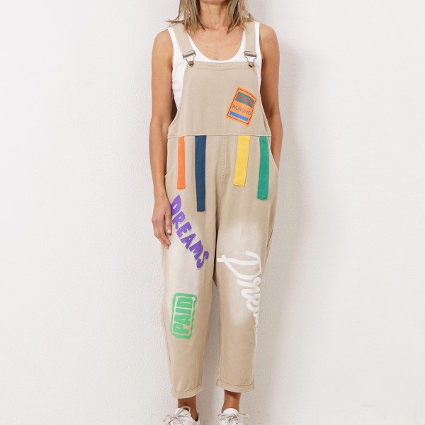 printed denim dungarees with applications