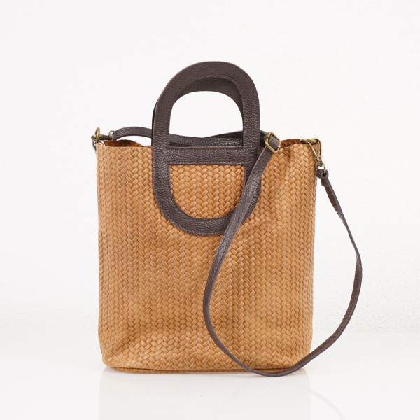 Woven leather suitcase