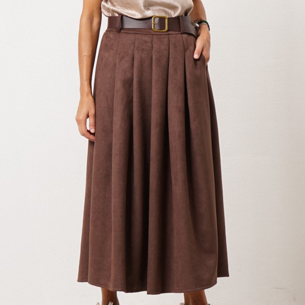Suede pleated skirt