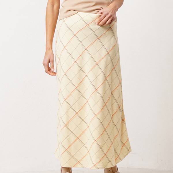 Plaid fabric skirt with godets