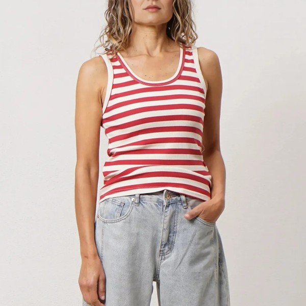 Ribbed striped top with elastane (premium)