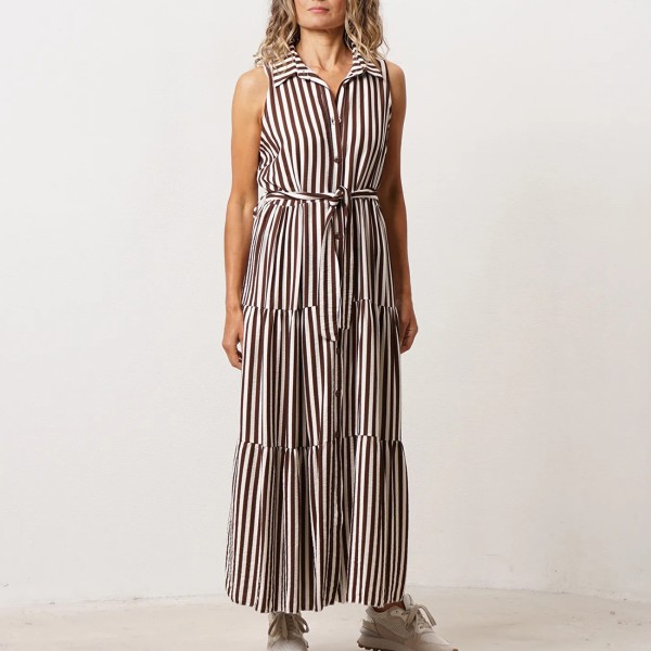 Striped crepe dress/t-shirt with gathers
