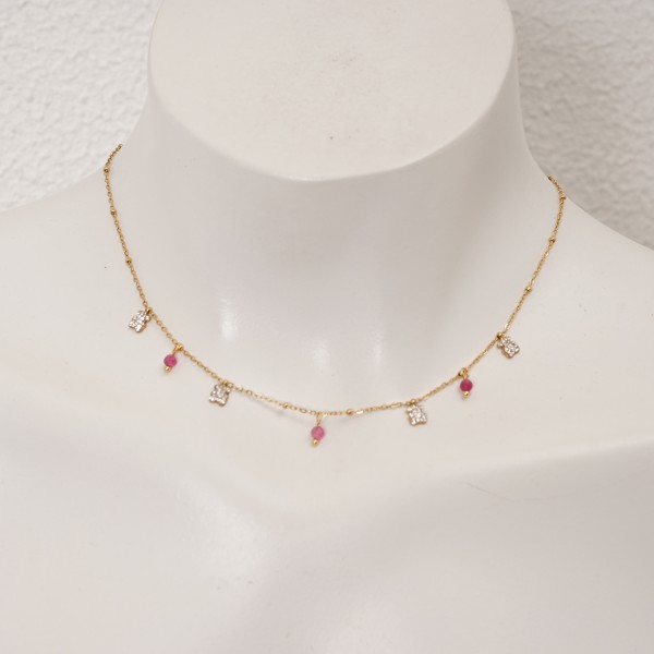 Stainless steel necklace with diamonds (surgical steel) nickel-free
