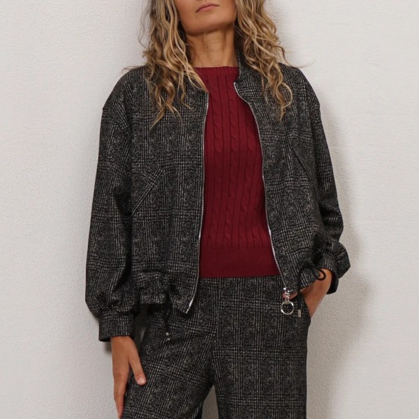 Houndstooth pattern bomber jacket