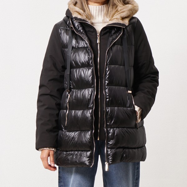 Down jacket with natural fur hood