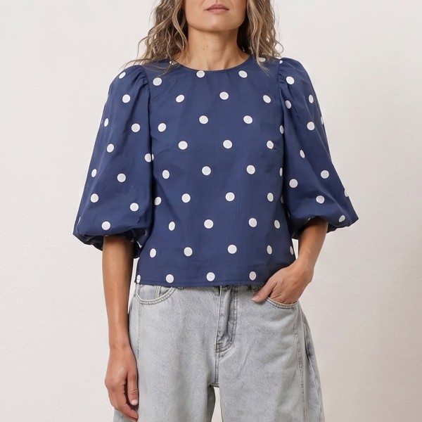 Poplin blouse with balloon sleeves