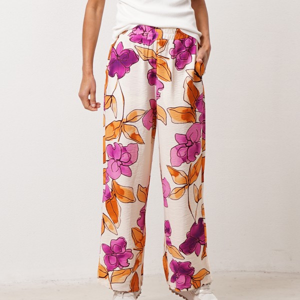 Printed crepe wide-leg pants