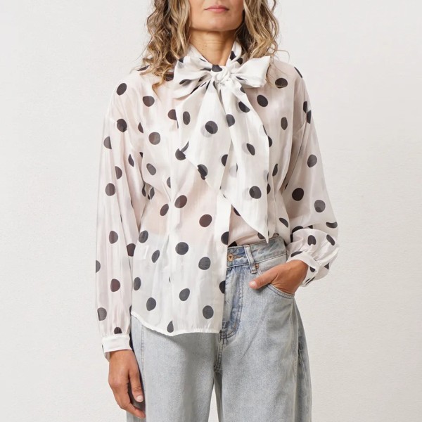 Cotton and elastane bow blouse
