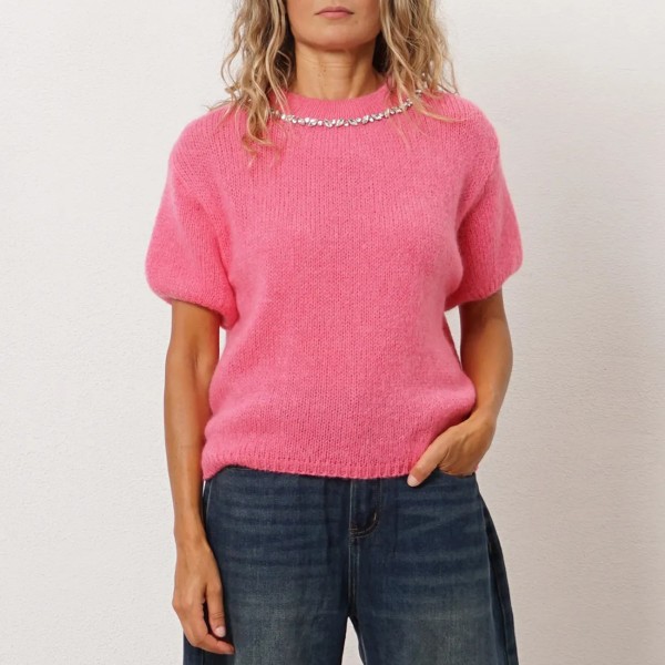 Knitted sweater with rhinestone embellishments
