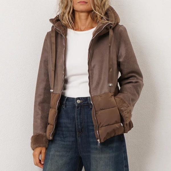 Padded parka in eco-leather fabric blend