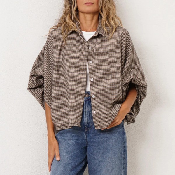 Overshirt in wool fabric (houndstooth pattern)