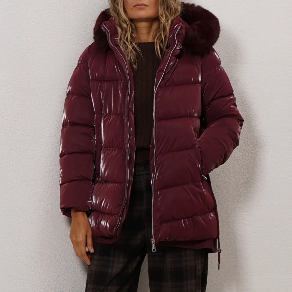Padded hooded jacket with removable natural fur lining