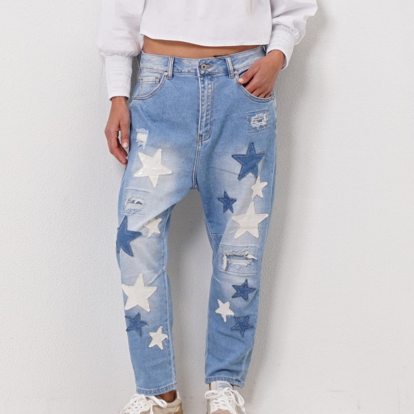 vintage pants with applications and holes