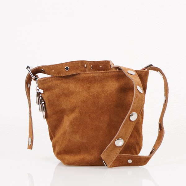 Leather bag with suede appliqués