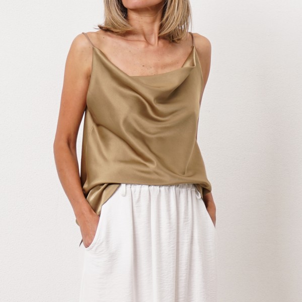 satin top with draped neckline