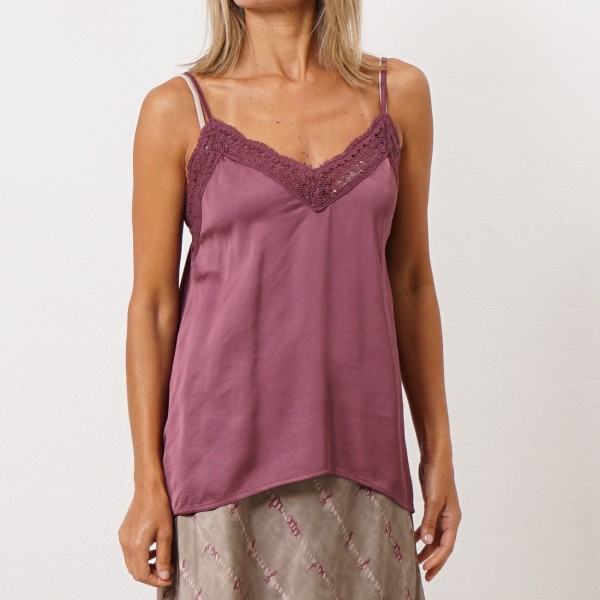 satin top with/lace (rayon + viscose)