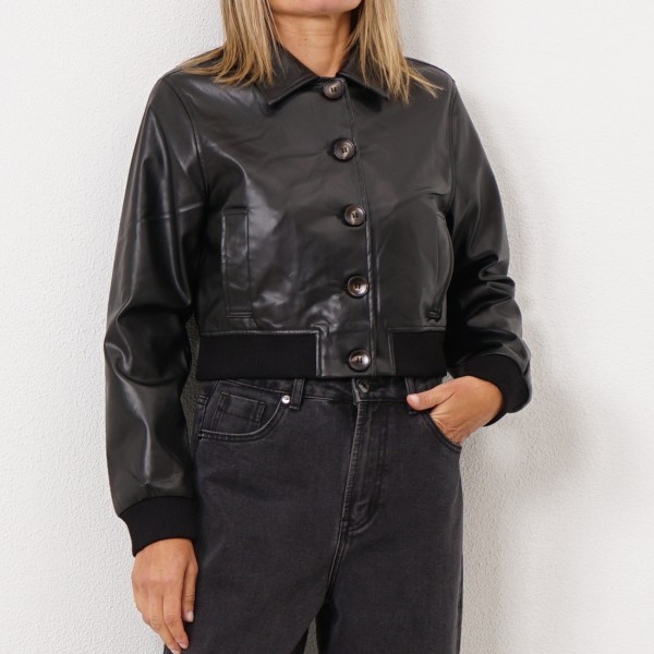 short eco-leather bomber