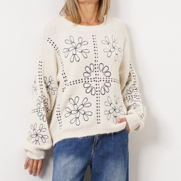 embroidered knit sweater