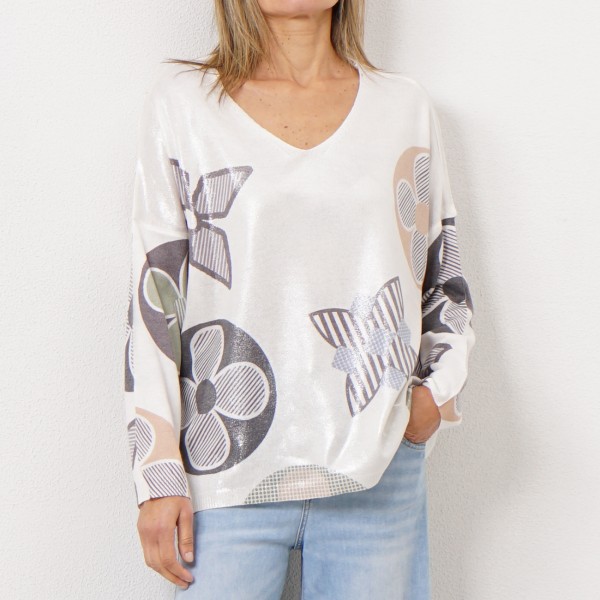 knitted sweater with print and shine