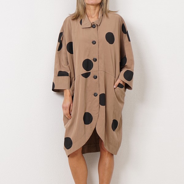 asymmetric poplin dress with print (polka dots)