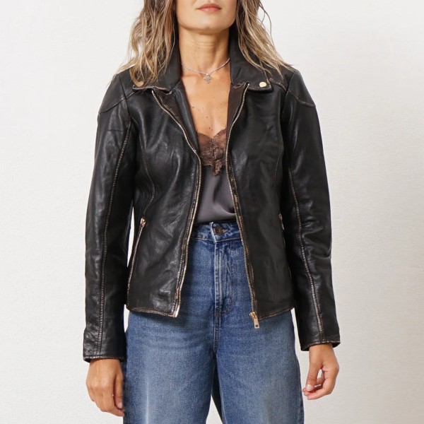 Leather biker with lining (animal print)