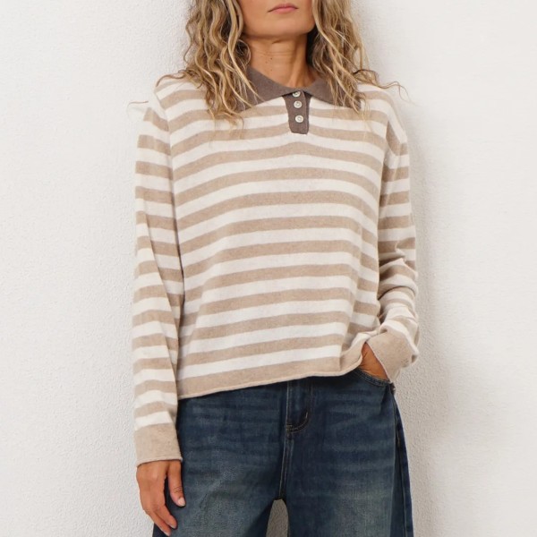 Striped polo shirt in cashmere knit (premium)