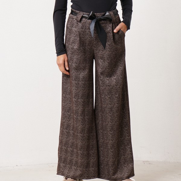 plaid wide-leg pants