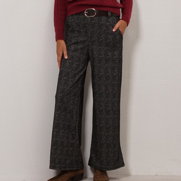 Houndstooth pattern wide-leg pants