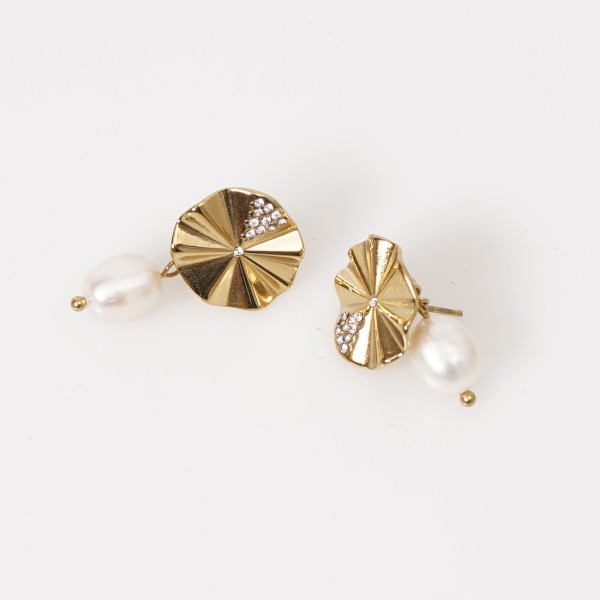 Stainless steel earrings with pearls and diamonds (surgical steel) without nickel