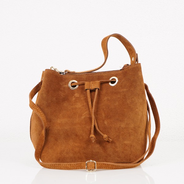 Suede bag with eyelets