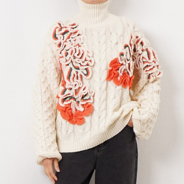 knitted sweater with ruffles