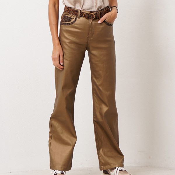 Pattern pants with animal print appliqués