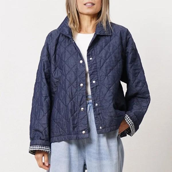 Quilted denim jacket with plaid lining (premium)